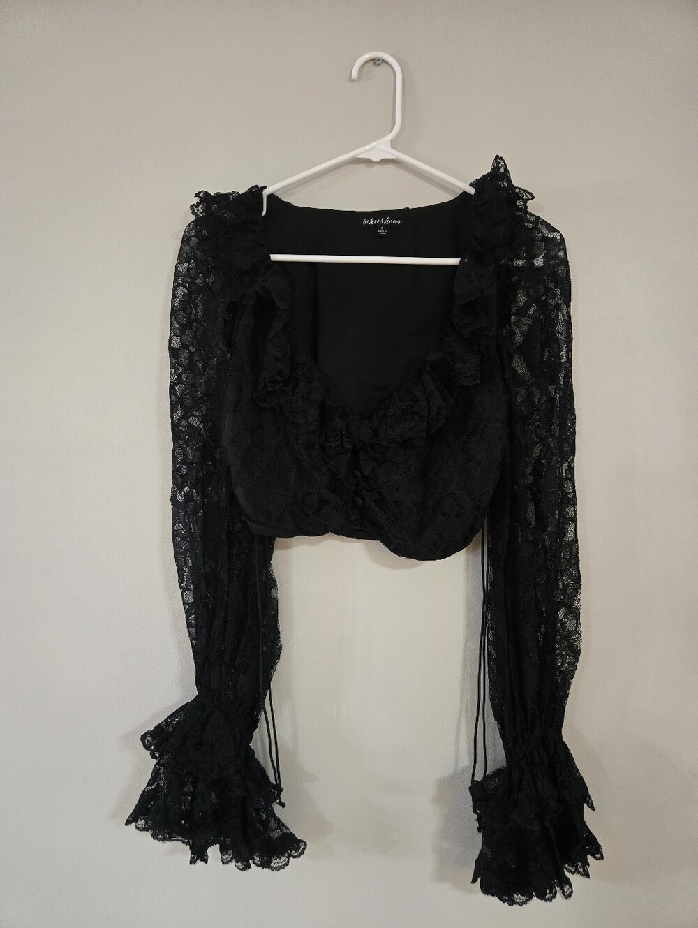 For Love & Lemons Black Lace Ruffle Crop Blouse Size S